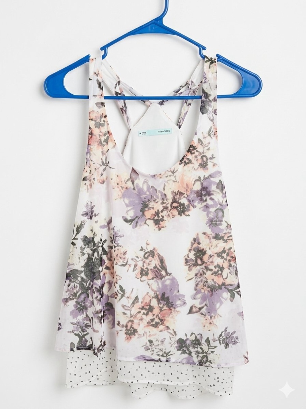 Maurices Floral Layered Tank Top in Lavender, Cream, and Pink